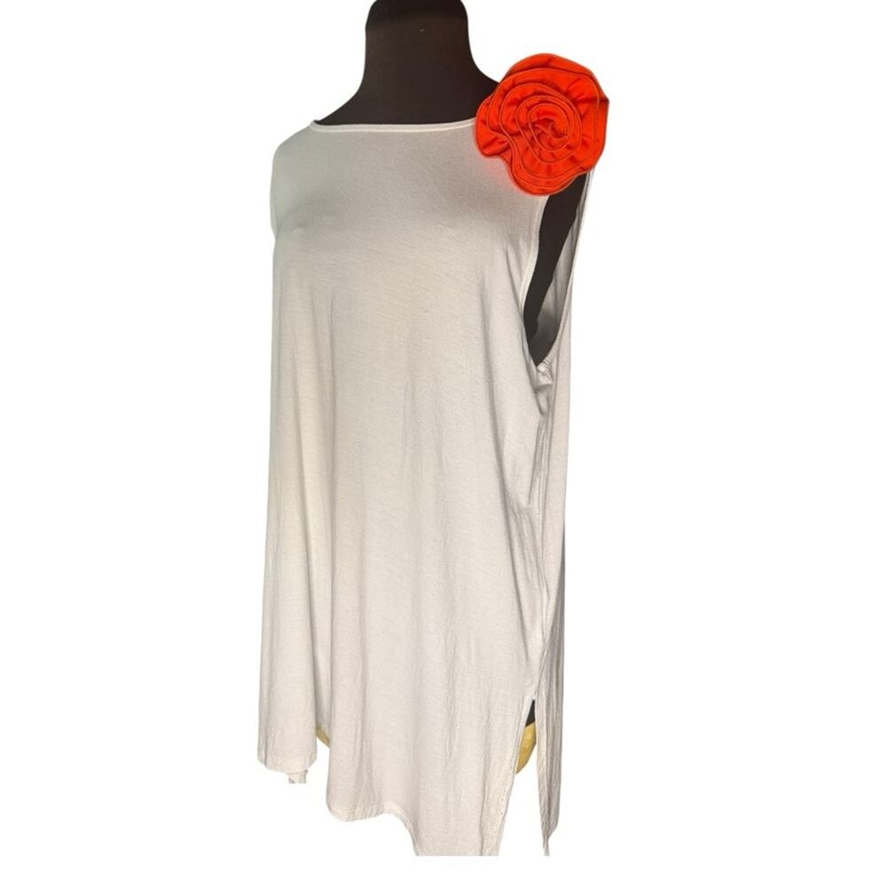 Eileen Fisher Asymmetric Tunic Tank Statement 3D Rosette Womens Size L Romantic - Picture 2 of 9